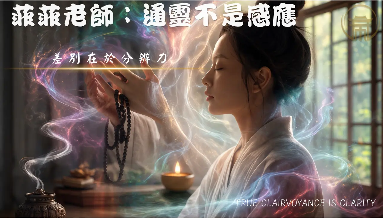 菲菲老師通靈修煉示意圖，呈現感應與判讀能力的關鍵差異